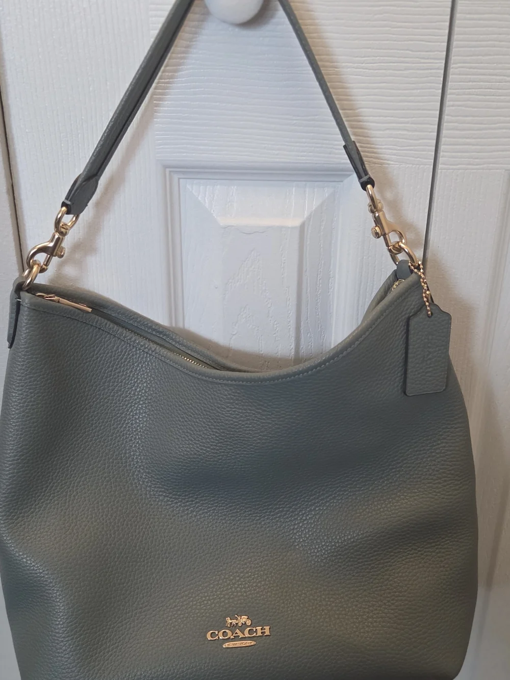 Coach Pebbled Leather Hobo Bag Slate Green Gold Hardware - Picture 1 of 4